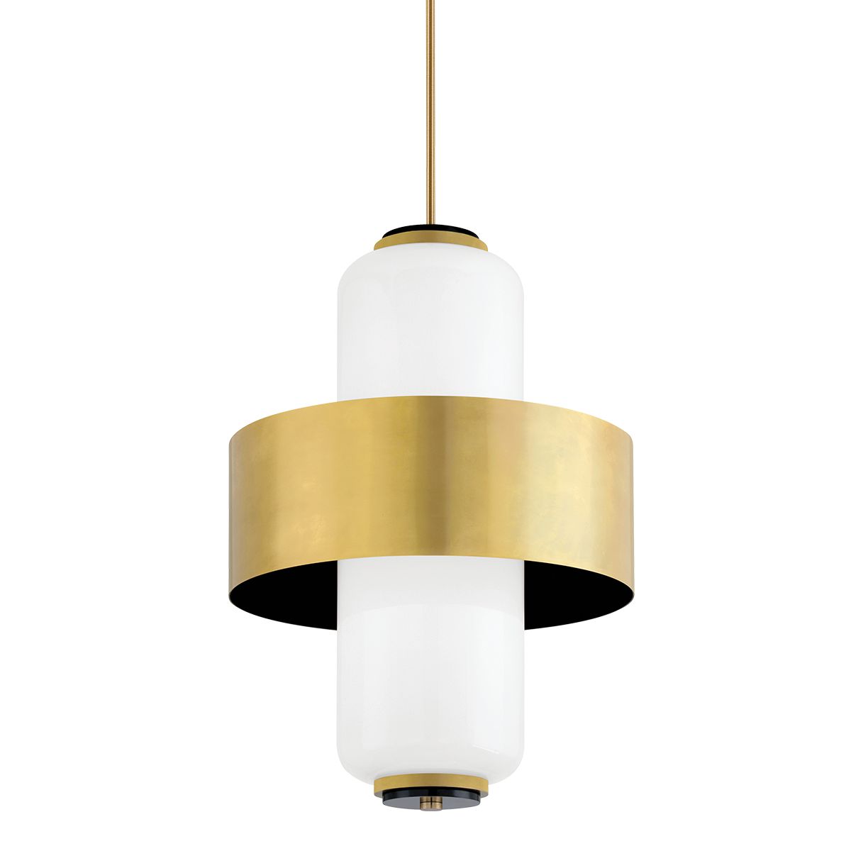 Melrose Large Pendant Light Fixture by Corbett Lighting - 32.5" Height, Opal Glass, Vintage Brass