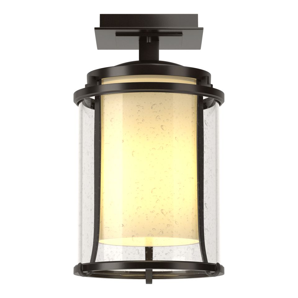 Hubbardton Forge Meridian 12.6" Outdoor Semi-Flush Ceiling Light, Dimmable, Opal & Seeded Glass