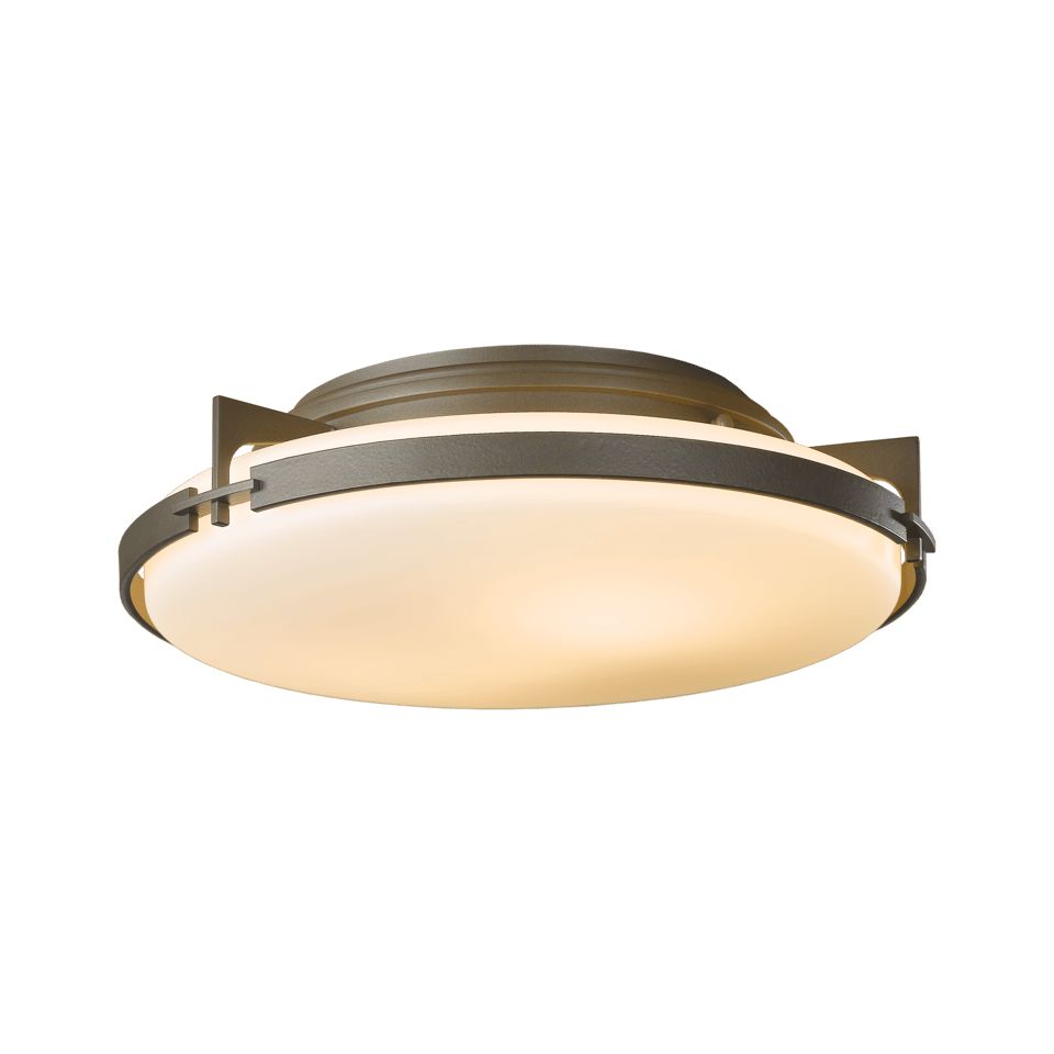 Hubbardton Forge Metra 2-Light Flush Mount Ceiling Fixture with Dimmable Glass Shade