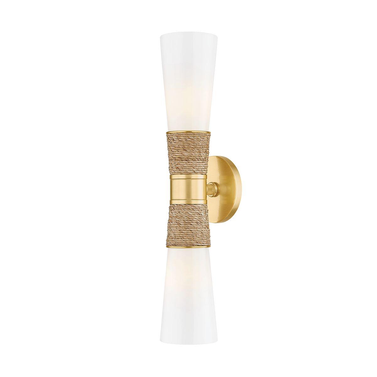 Mitzi Mica 2-Light Wall Sconce in Aged Brass with Opal Glass Shade and Dimmable Feature