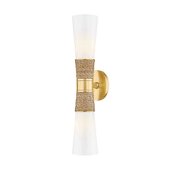 Mitzi Mica 2-Light Wall Sconce in Aged Brass with Opal Glass Shade and Dimmable Feature