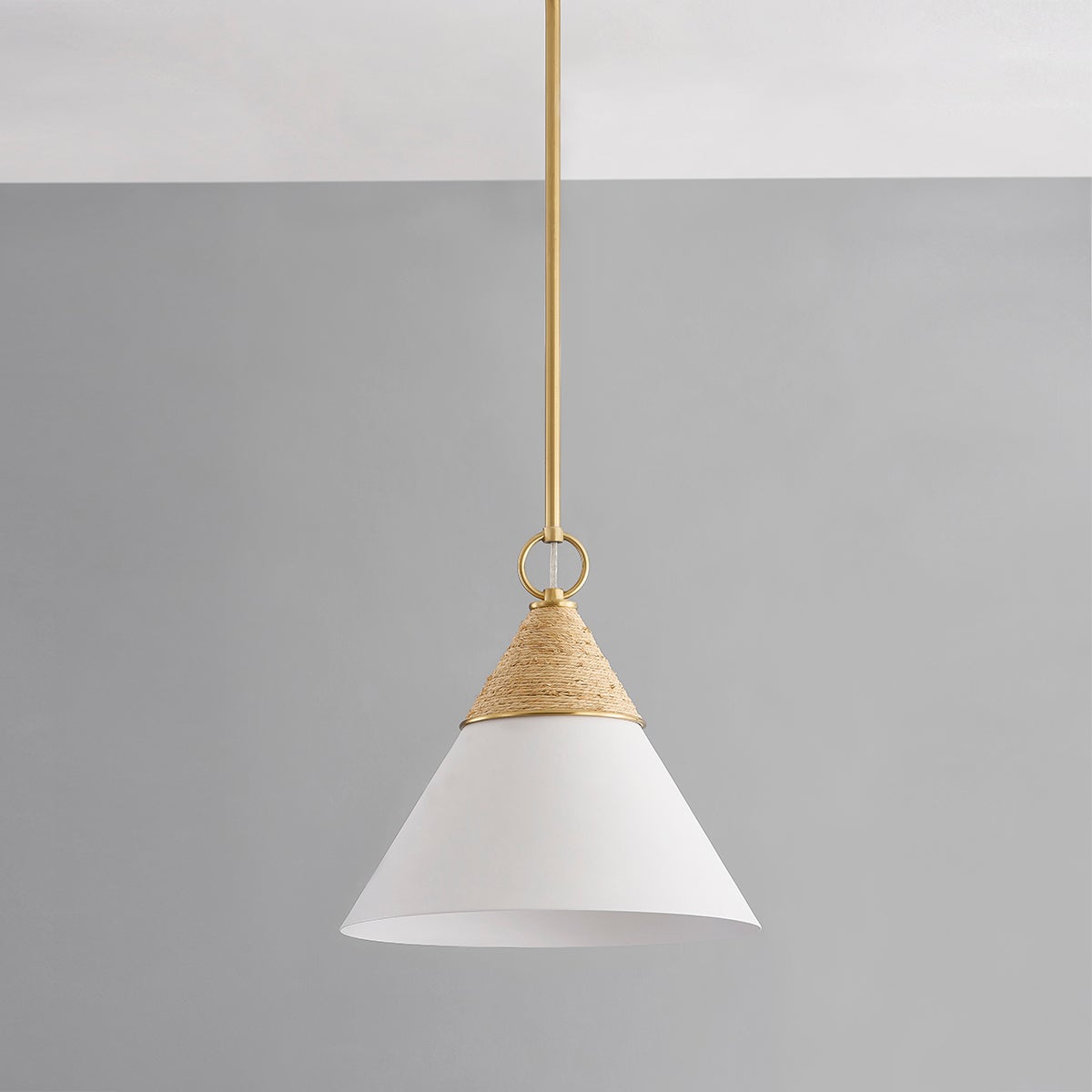 Mitzi Mica Small Pendant Light Fixture - Aged Brass, Opal Glass, Dimmable, Adjustable Height 12.75" x 13