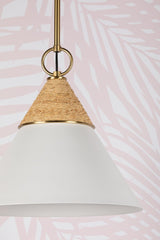 Mitzi Mica Small Pendant Light Fixture - Aged Brass, Opal Glass, Dimmable, Adjustable Height 12.75" x 13