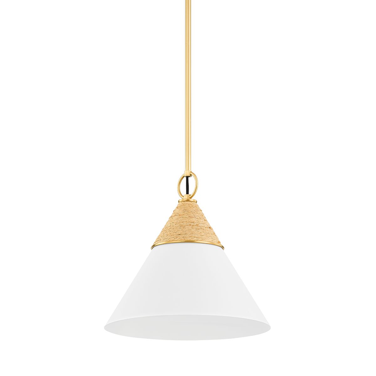 Mitzi Mica Small Pendant Light Fixture - Aged Brass, Opal Glass, Dimmable, Adjustable Height 12.75" x 13