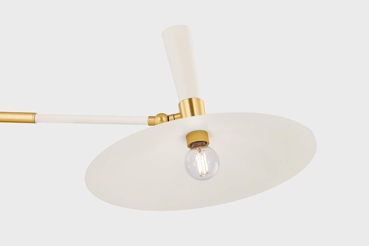 Milena Chandelier by Mitzi H906803-AGB/SCR, Mid-Century Modern Design, Dimmable, 3-Light Fixture in Aged Brass and Soft Cream