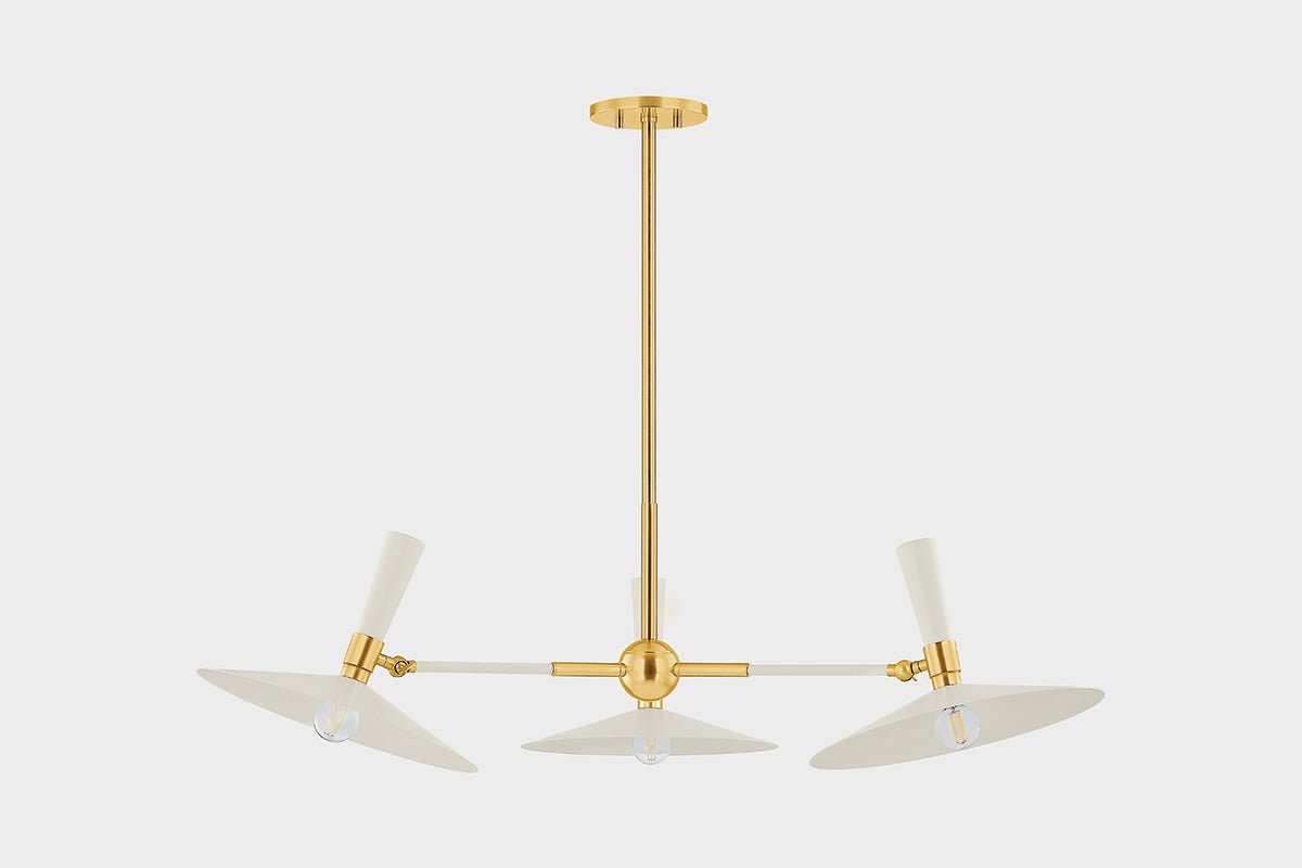 Milena Chandelier by Mitzi H906803-AGB/SCR, Mid-Century Modern Design, Dimmable, 3-Light Fixture in Aged Brass and Soft Cream