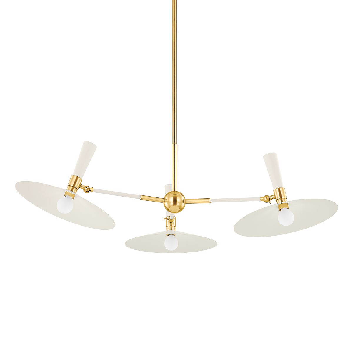 Milena Chandelier by Mitzi H906803-AGB/SCR, Mid-Century Modern Design, Dimmable, 3-Light Fixture in Aged Brass and Soft Cream