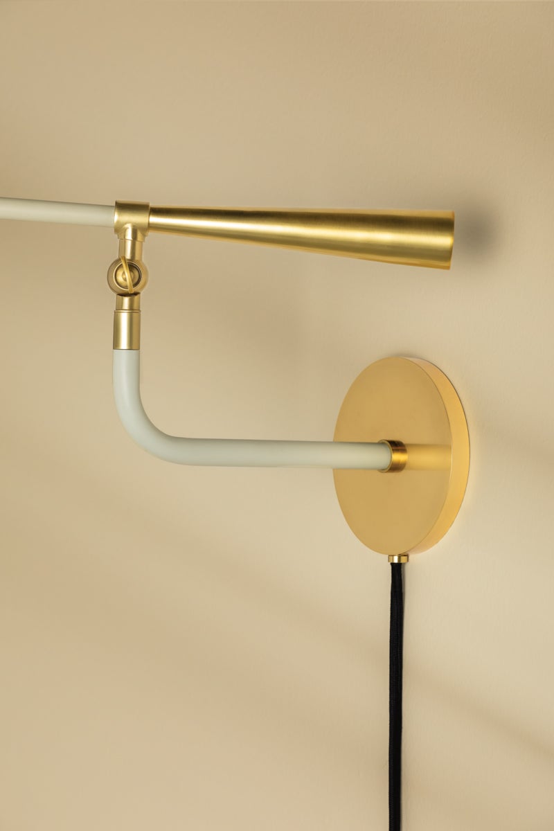 Milena Plug-In Wall Sconce by Mitzi - Dimmable Mid-Century Modern Design in Aged Brass Finish