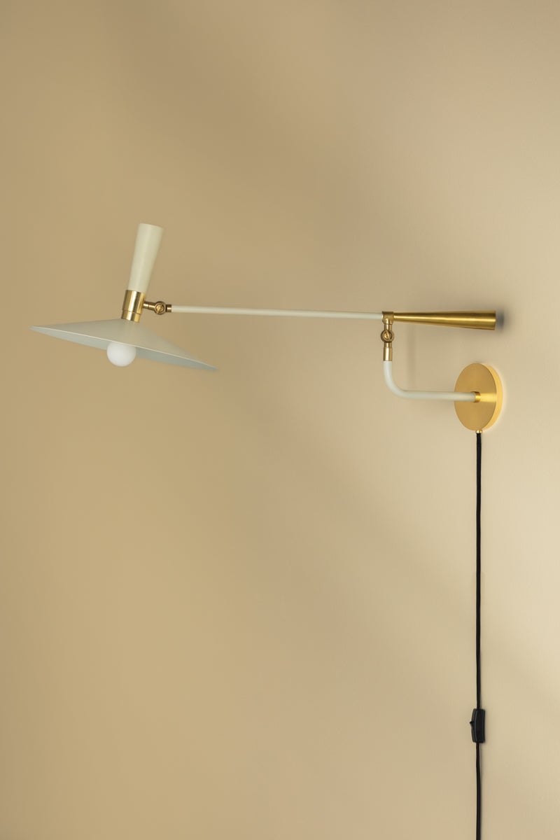 Milena Plug-In Wall Sconce by Mitzi - Dimmable Mid-Century Modern Design in Aged Brass Finish