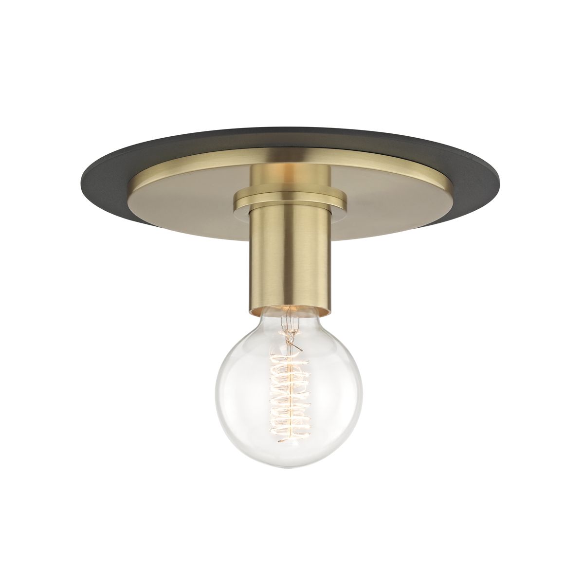 Mitzi Milo Flush Mount Ceiling Light, Aged Brass & Black, Dimmable, 8” Height, UL Damp Rated