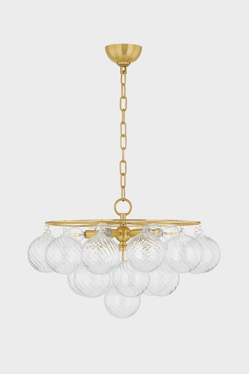 Mitzi Mimi 6-Light Chandelier With Swirl-Ribbed Champagne Glass & Aged Brass Frame, UL Damp Rated