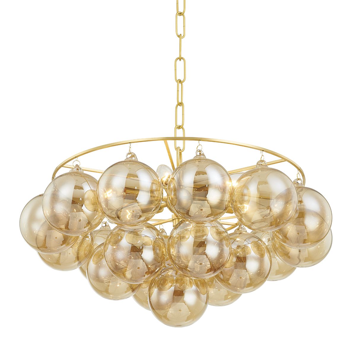 Mitzi Mimi 6-Light Chandelier With Swirl-Ribbed Champagne Glass & Aged Brass Frame, UL Damp Rated