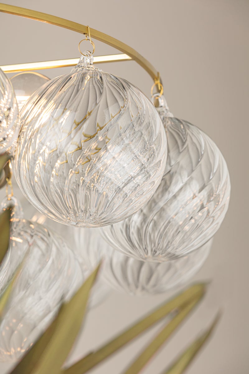 Mitzi Mimi 6-Light Chandelier With Swirl-Ribbed Champagne Glass & Aged Brass Frame, UL Damp Rated