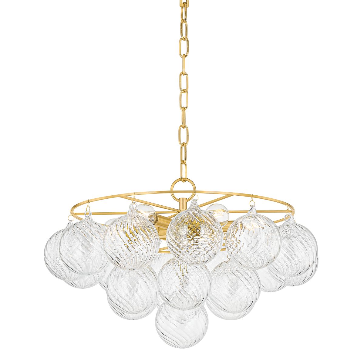 Mitzi Mimi 6-Light Chandelier With Swirl-Ribbed Champagne Glass & Aged Brass Frame, UL Damp Rated