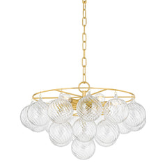 Mitzi Mimi 6-Light Chandelier With Swirl-Ribbed Champagne Glass & Aged Brass Frame, UL Damp Rated