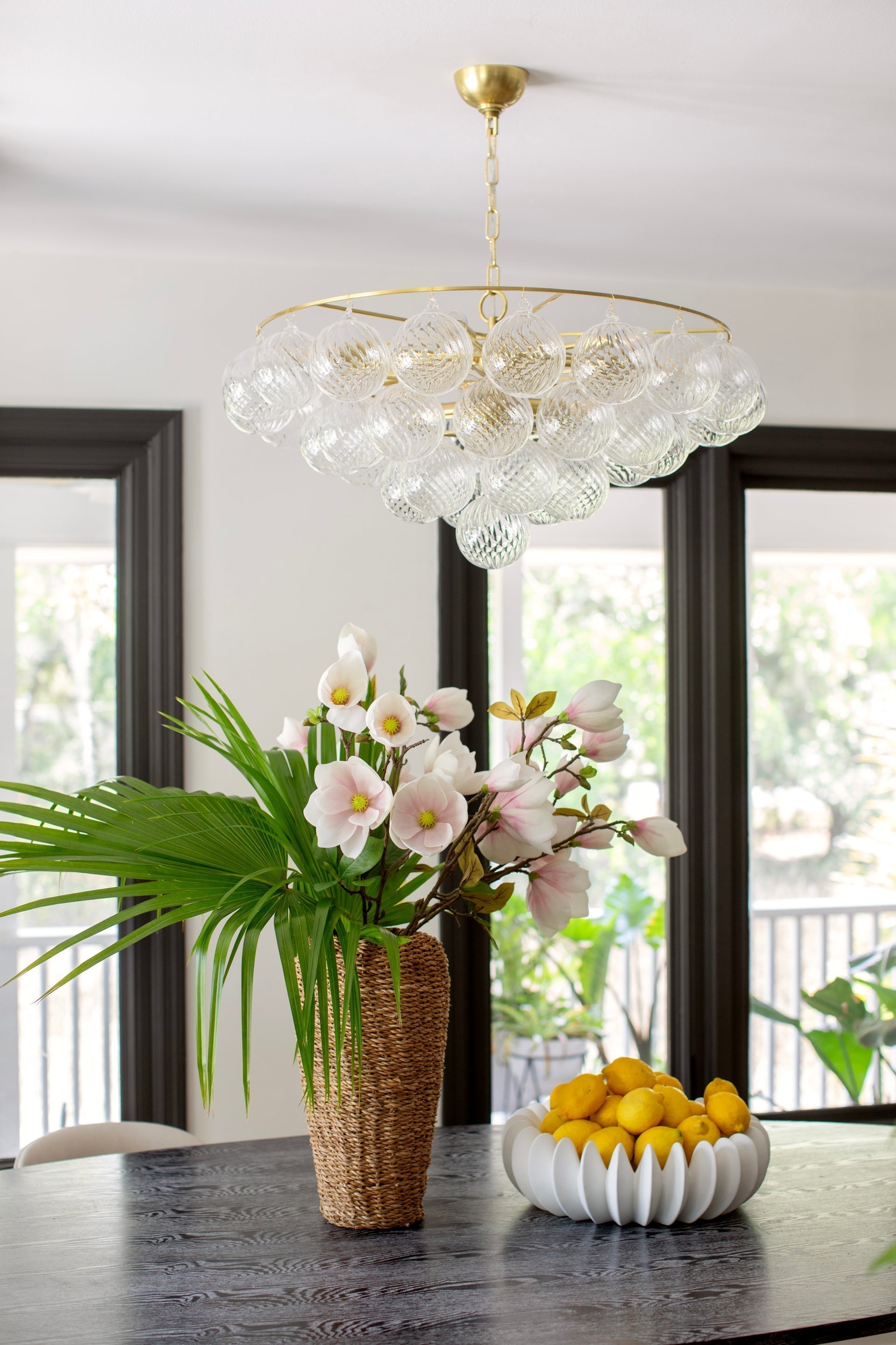 Mimi 9-Light Chandelier by Mitzi with Aged Brass Frame & Swirl Ribbed Glass Globes