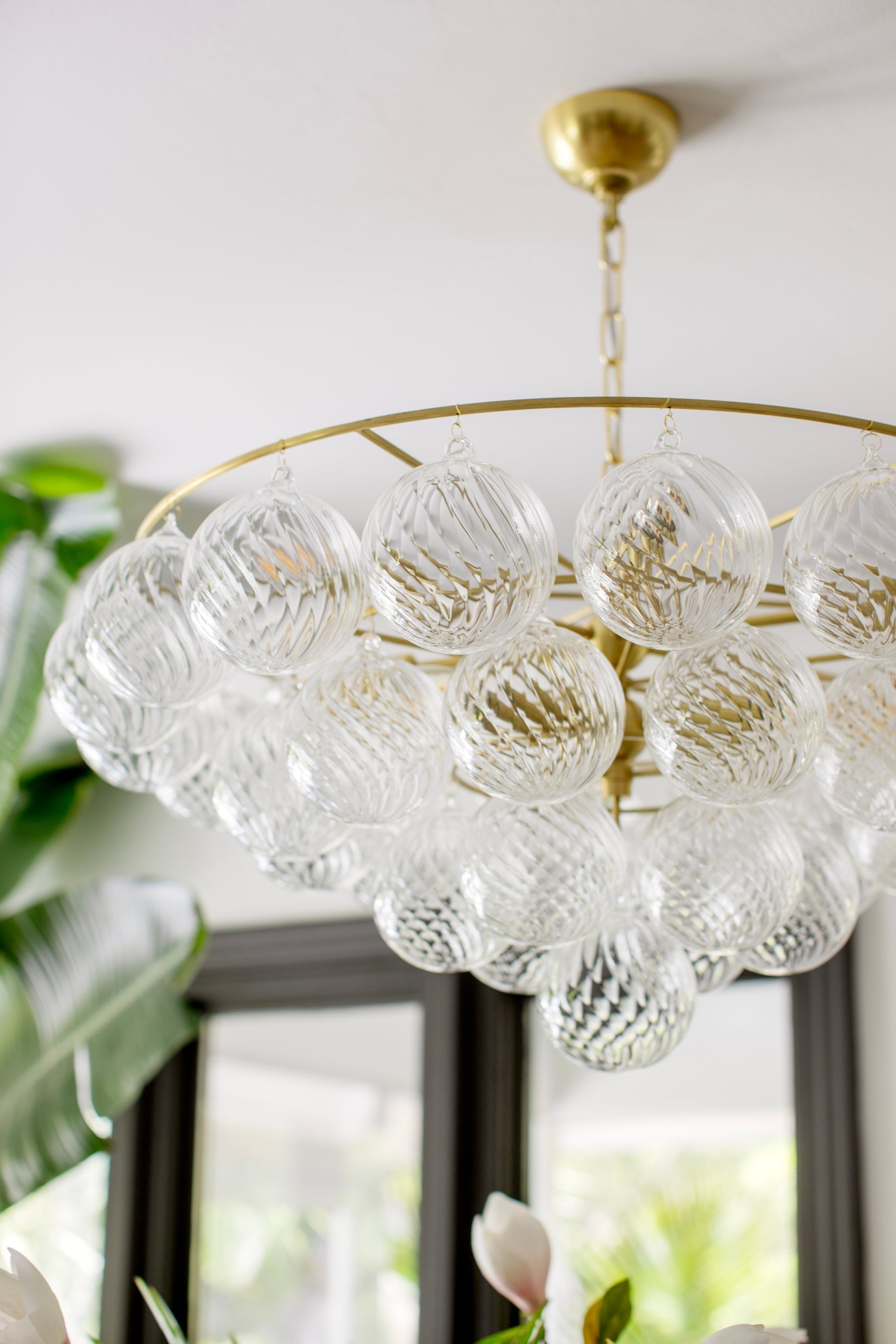 Mimi 9-Light Chandelier by Mitzi with Aged Brass Frame & Swirl Ribbed Glass Globes