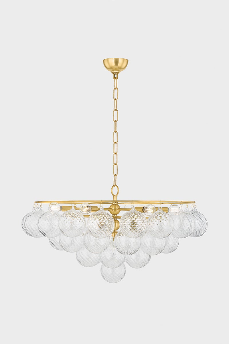 Mimi 9-Light Chandelier by Mitzi with Aged Brass Frame & Swirl Ribbed Glass Globes