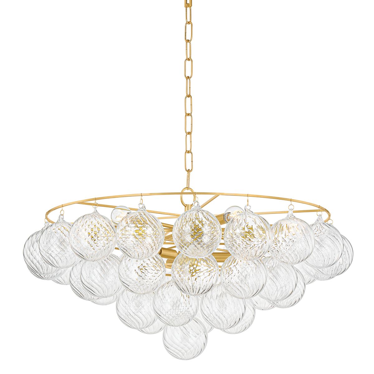 Mimi 9-Light Chandelier by Mitzi with Aged Brass Frame & Swirl Ribbed Glass Globes