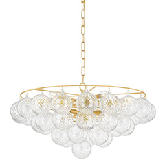 Mimi 9-Light Chandelier by Mitzi with Aged Brass Frame & Swirl Ribbed Glass Globes