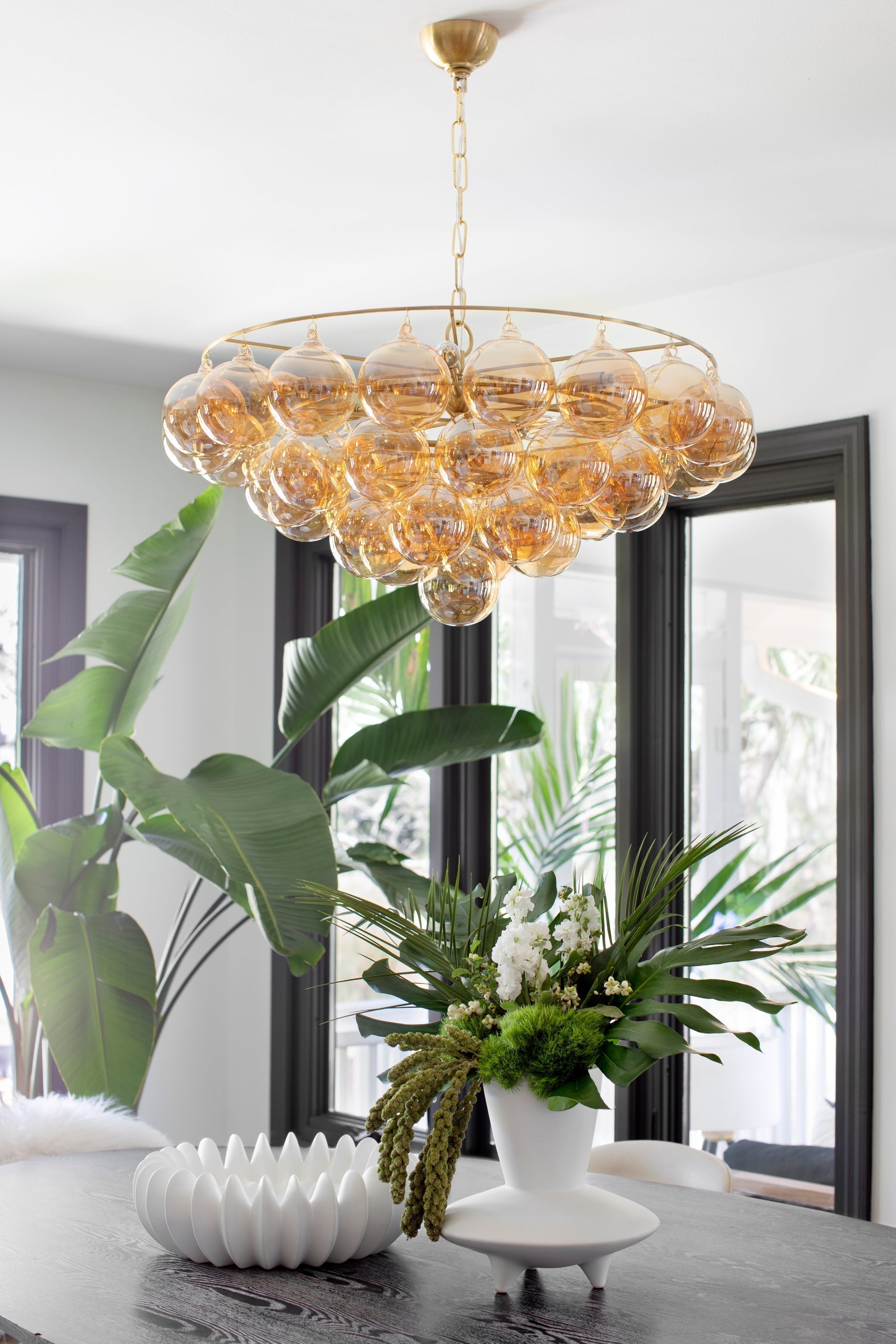 Mimi 9-Light Chandelier by Mitzi with Aged Brass Frame & Swirl Ribbed Glass Globes