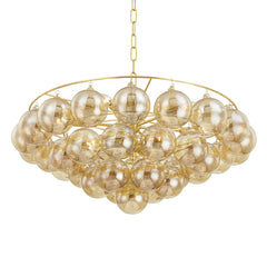 Mimi 9-Light Chandelier by Mitzi with Aged Brass Frame & Swirl Ribbed Glass Globes