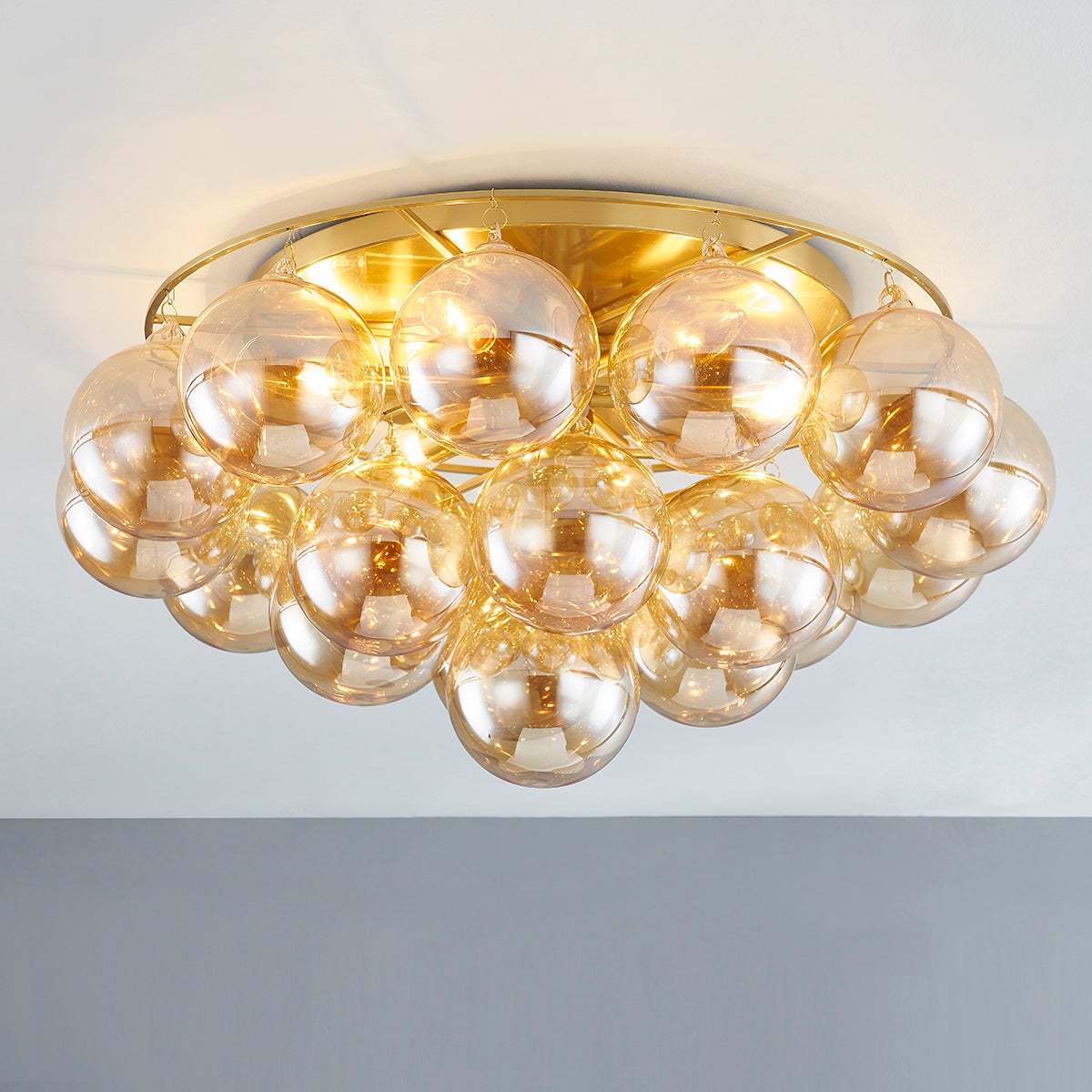 Mitzi Mimi 6-Light Flush Mount Ceiling Light with Swirl-Ribbed Glass Globes in Aged Brass