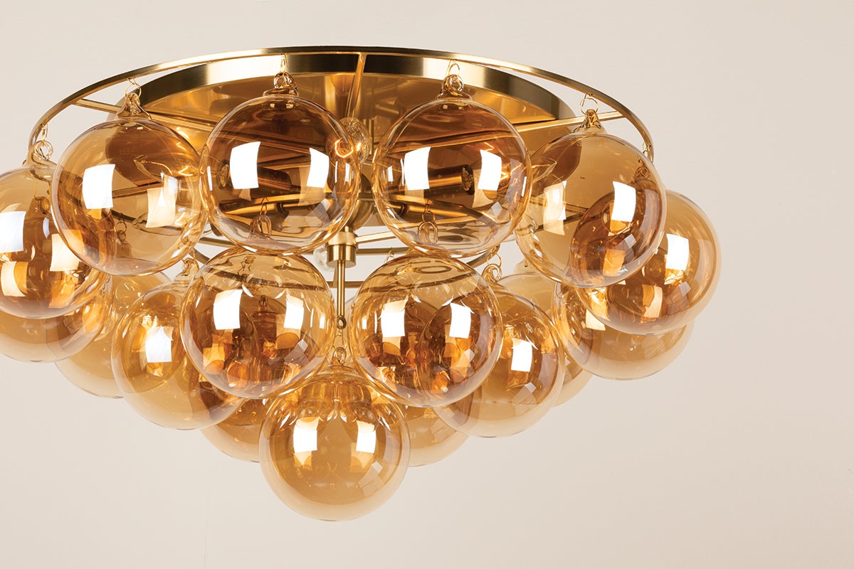 Mitzi Mimi 6-Light Flush Mount Ceiling Light with Swirl-Ribbed Glass Globes in Aged Brass