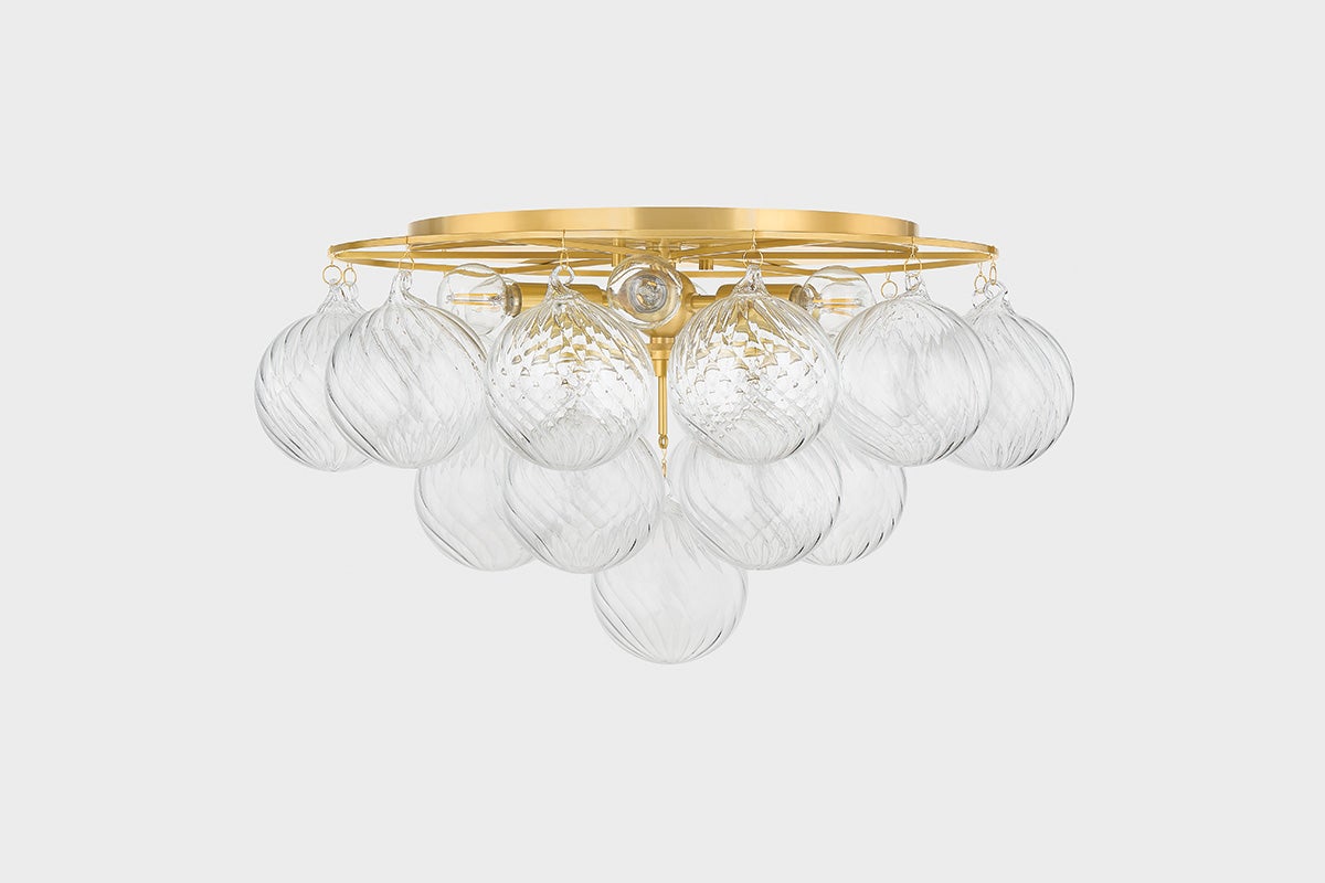 Mitzi Mimi 6-Light Flush Mount Ceiling Light with Swirl-Ribbed Glass Globes in Aged Brass