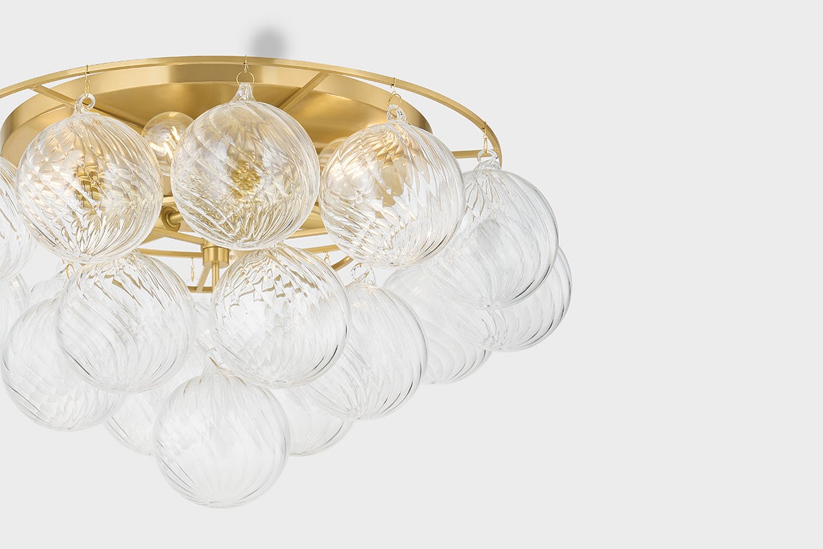 Mitzi Mimi 6-Light Flush Mount Ceiling Light with Swirl-Ribbed Glass Globes in Aged Brass