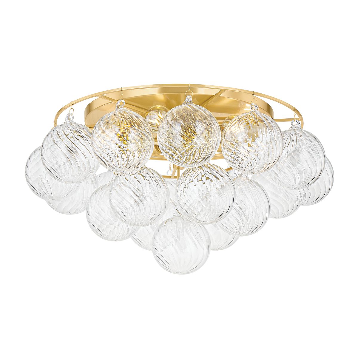 Mitzi Mimi 6-Light Flush Mount Ceiling Light with Swirl-Ribbed Glass Globes in Aged Brass