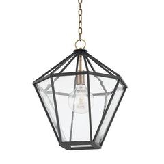 Moss Large Lantern by Troy Lighting, Hexagonal Design, Patina Brass & Textured Black Finish, Dimmable, 21" H