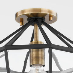 Moss 12.25" Semi-Flush Ceiling Light by Troy Lighting - Textured Black & Patina Brass, Dimmable E26 Bulb