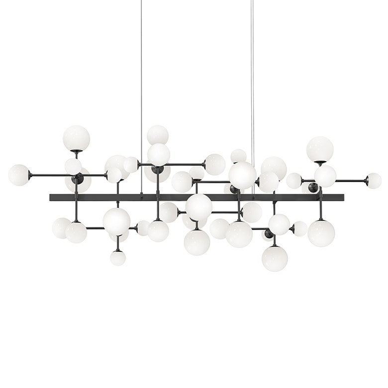 Sonneman Nebula Bar Chandelier 8 Glass Spheres Dimmable LED 13,900 Lumens Satin Black/Nickel