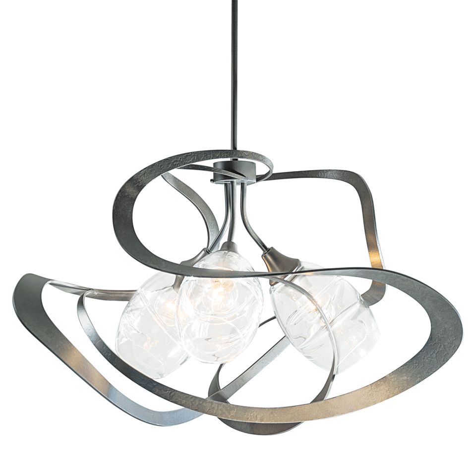 Hubbardton Forge Nest Pendant Light, 3 Bulb Dimmable Fixture, Organic Steel Design, UL Damp Rated