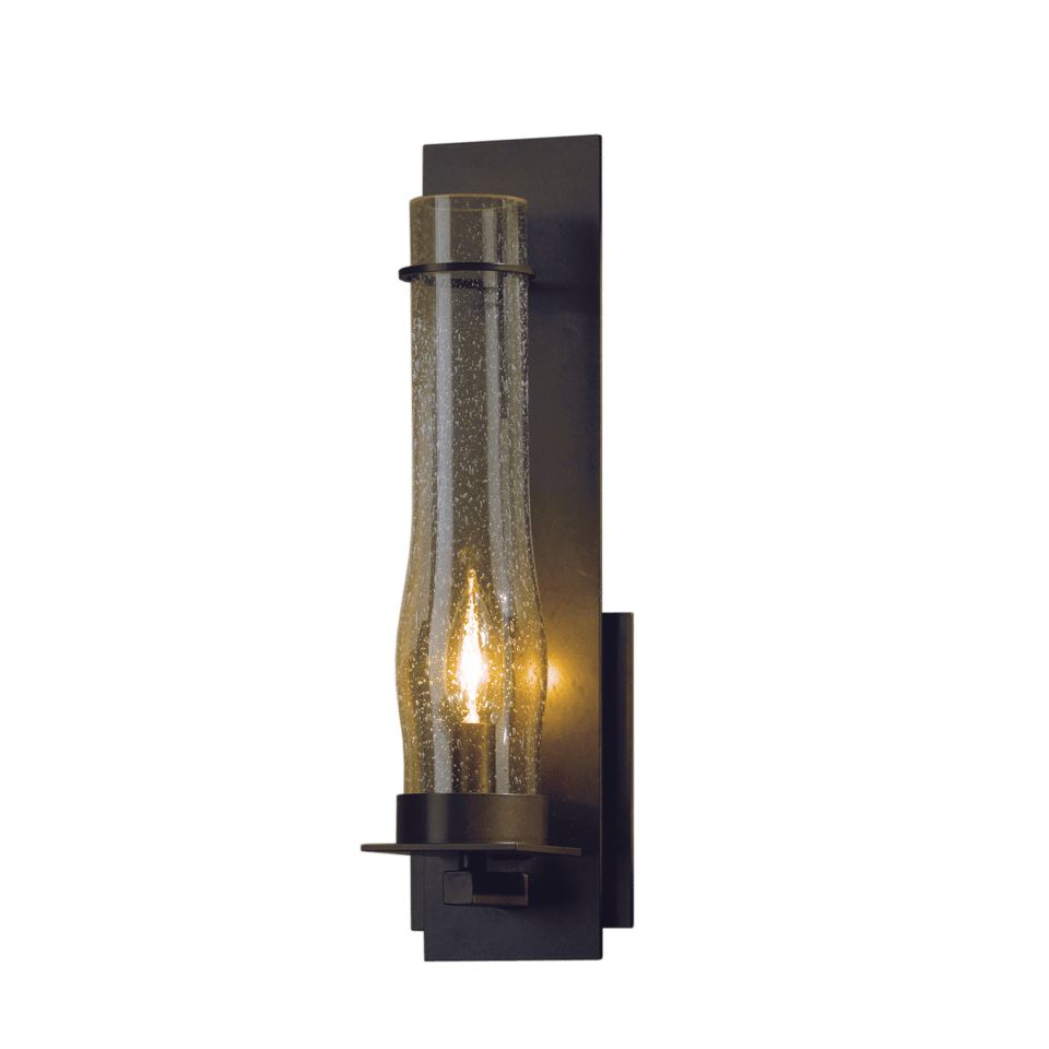 Hubbardton Forge New Town 1-Light Large Iron Sconce with Dimmable Clear Seeded Glass Shade