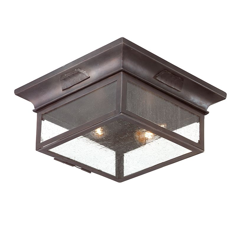 Newton Outdoor Ceiling Light by Troy Lighting C9000-SFB, 2-Light with Soft Off-Black Finish & Seeded Glass Shade