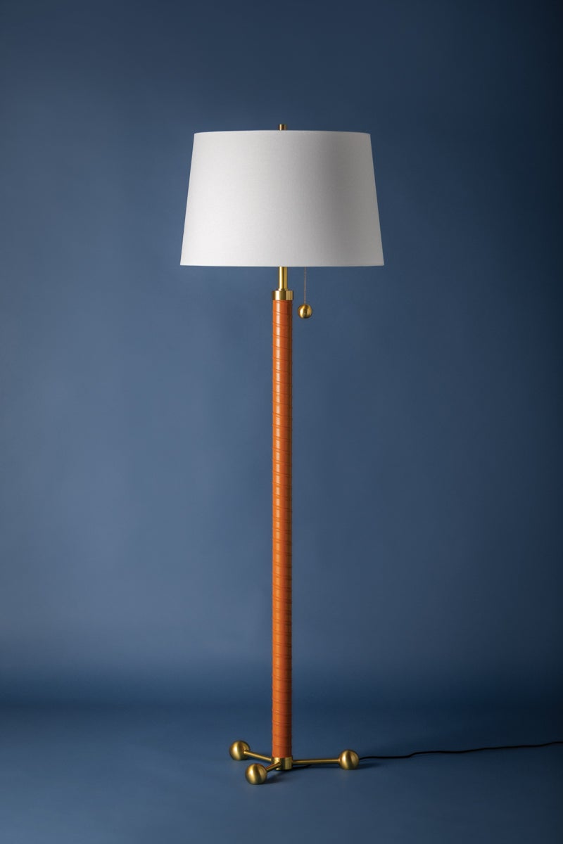 Noho Floor Lamp By Hudson Valley Lighting, 69.5” Tall, Aged Brass Finish, Dimmable, Modern Elegance