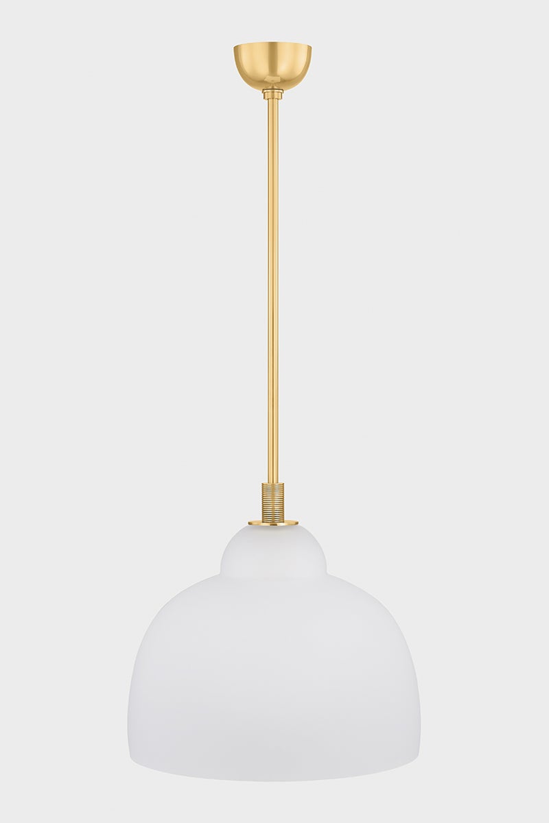 Oberon Large Pendant Light by Hudson Valley Lighting, Aged Brass Finish, 18" Wide, Dimmable Glass Shade