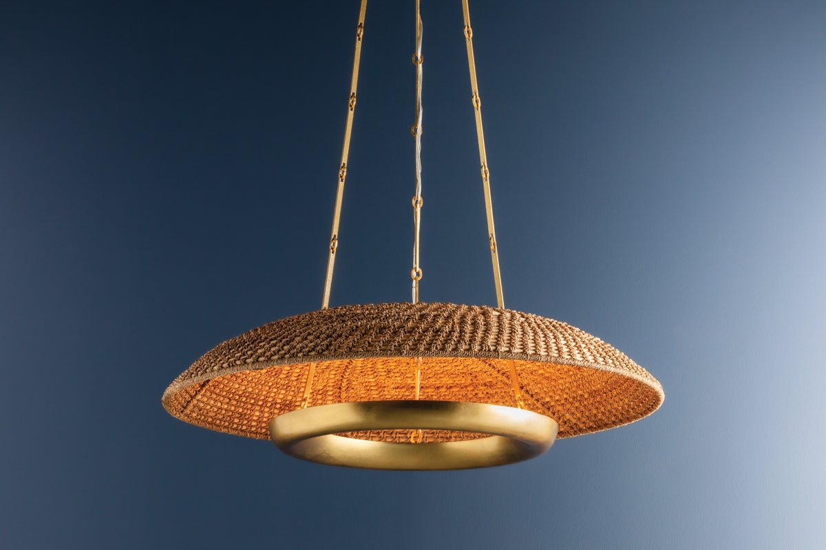 Oaklyn Chandelier by Hudson Valley Lighting, Vintage Gold Leaf, Handwoven Lampakanay Rope Shade