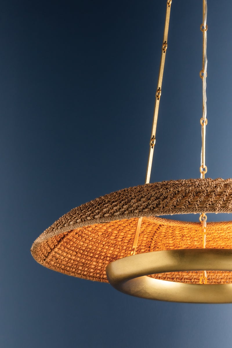 Oaklyn Chandelier by Hudson Valley Lighting, Vintage Gold Leaf, Handwoven Lampakanay Rope Shade