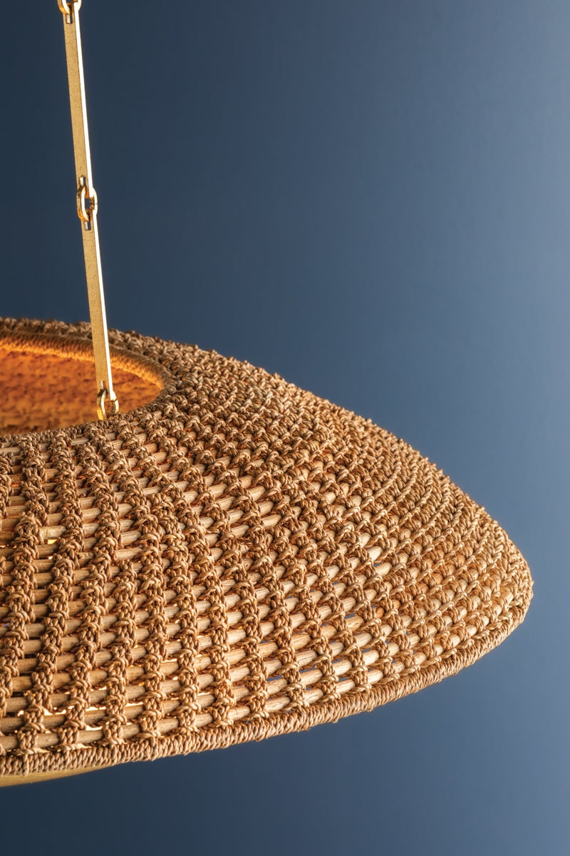 Oaklyn Chandelier by Hudson Valley Lighting, Vintage Gold Leaf, Handwoven Lampakanay Rope Shade