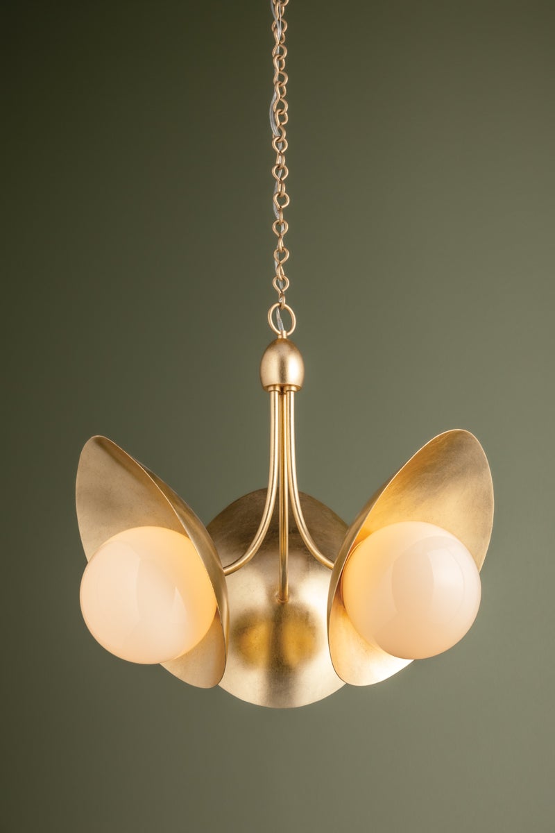 Olson 3-Light Chandelier by Troy Lighting in Vintage Gold Leaf with Dimmable Feature and Opal Glass Shade