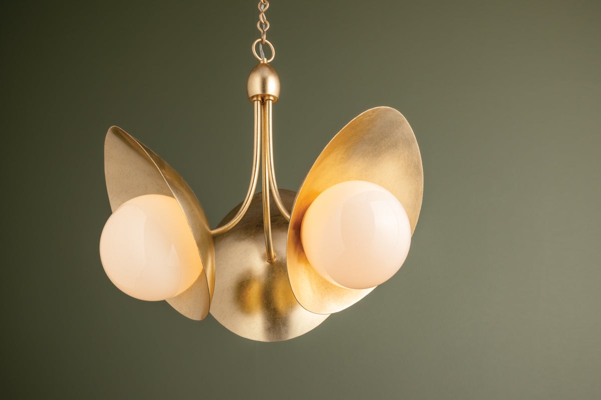 Olson 3-Light Chandelier by Troy Lighting in Vintage Gold Leaf with Dimmable Feature and Opal Glass Shade