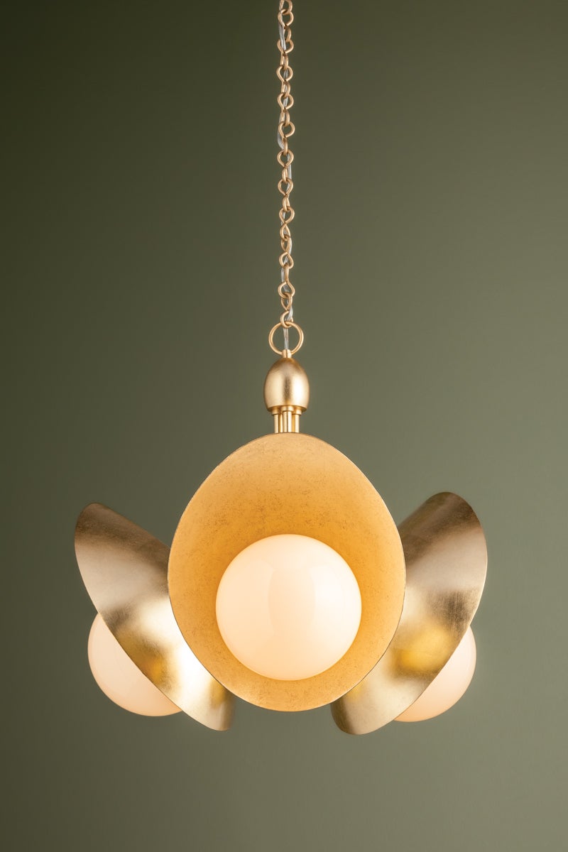 Olson 3-Light Chandelier by Troy Lighting in Vintage Gold Leaf with Dimmable Feature and Opal Glass Shade