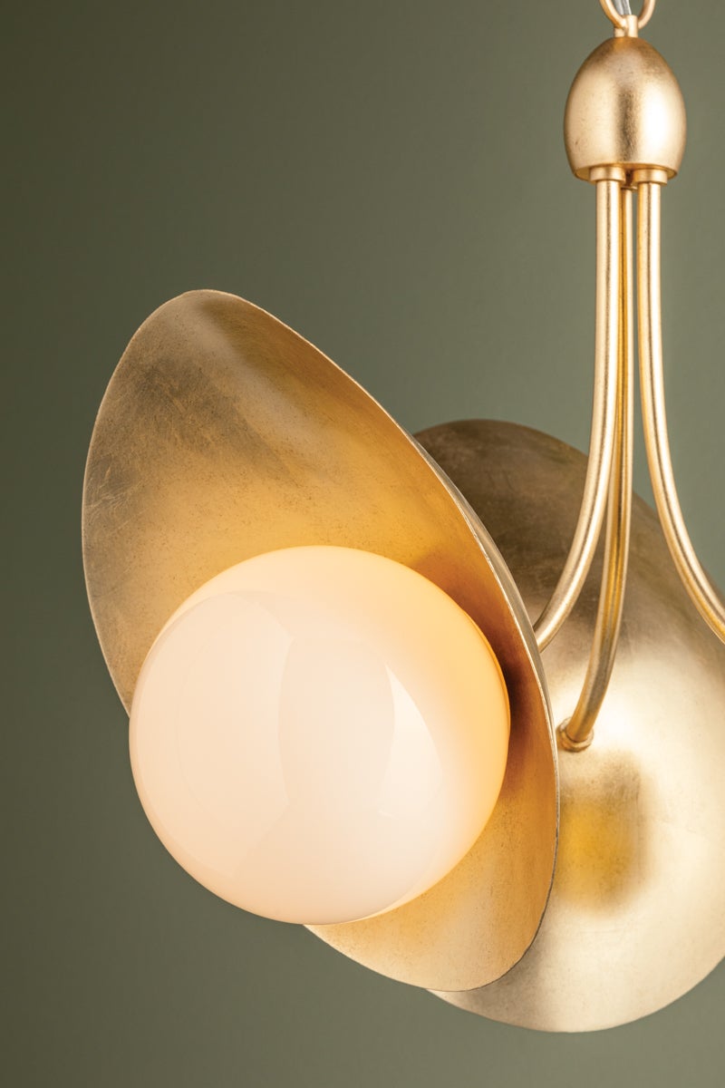 Olson 3-Light Chandelier by Troy Lighting in Vintage Gold Leaf with Dimmable Feature and Opal Glass Shade