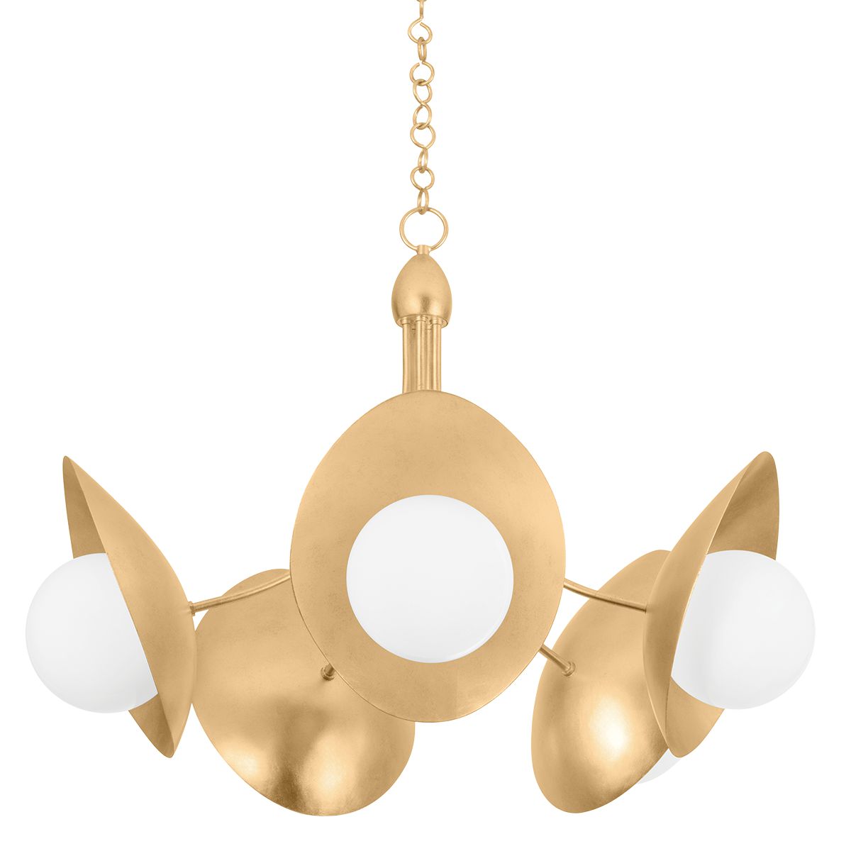 Olson 5-Light Chandelier by Troy Lighting, Vintage Gold Leaf Finish, Opal Glass, Dimmable, Adjustable Height