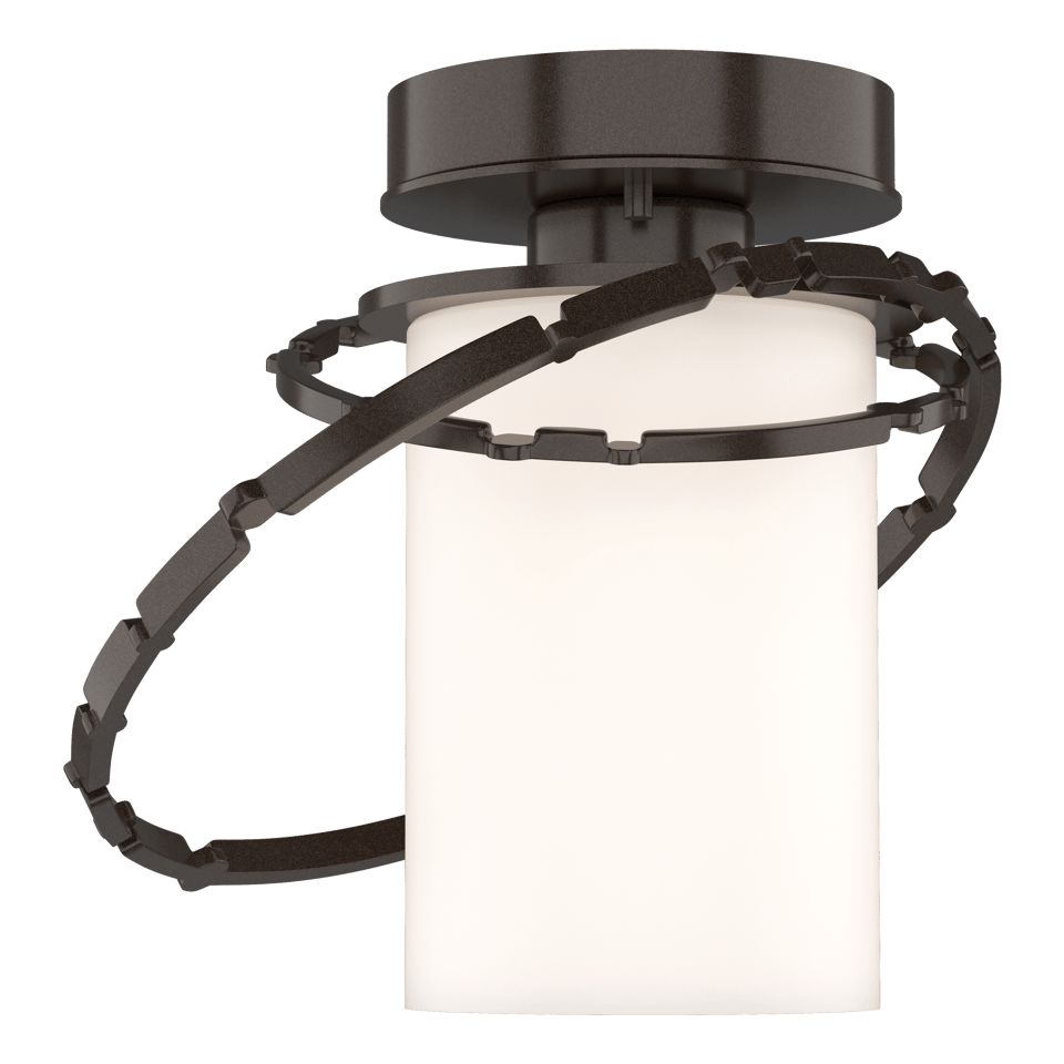 Olympus Outdoor Semi-Flush Light Fixture by Hubbardton Forge, 2-Hand-Hammered Aluminum Rings, Dimmable, 100W E26 Base