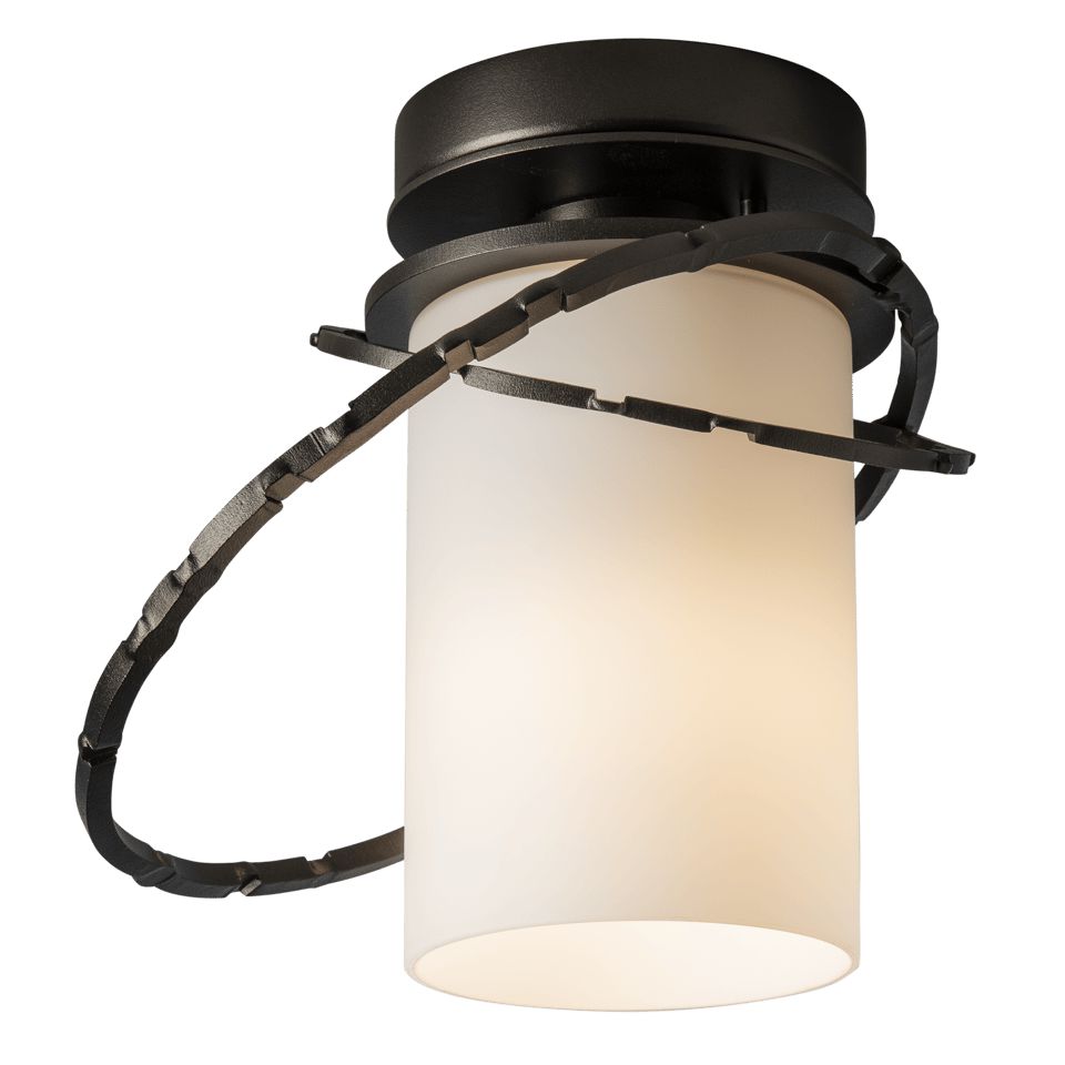 Olympus Outdoor Semi-Flush Light Fixture by Hubbardton Forge, 2-Hand-Hammered Aluminum Rings, Dimmable, 100W E26 Base