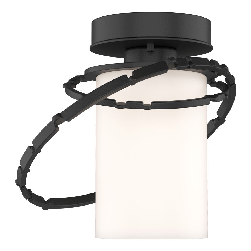 Olympus Outdoor Semi-Flush Light Fixture by Hubbardton Forge, 2-Hand-Hammered Aluminum Rings, Dimmable, 100W E26 Base